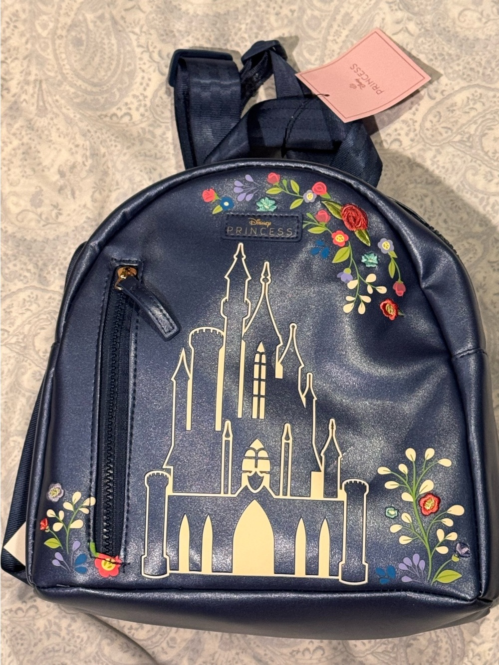 Disney Navy Mini Backpack with Gold Castle and Floral Accents